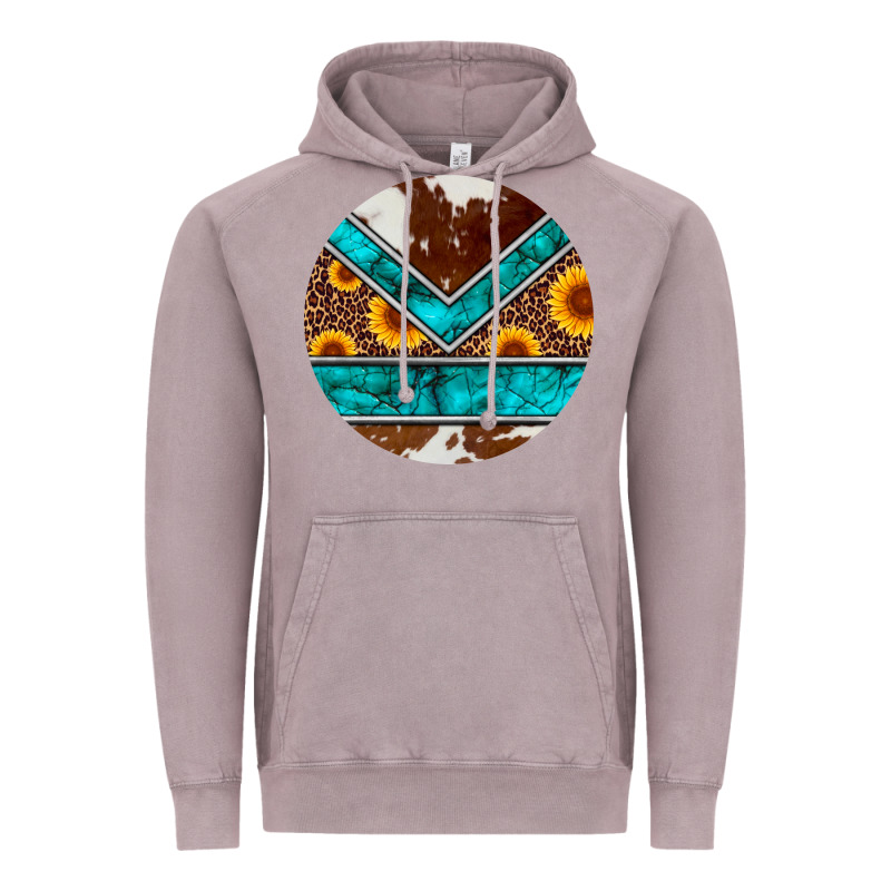 Turquoise Cowhide Leopard Sunflowers Round Vintage Hoodie by Artiststas | Teevron