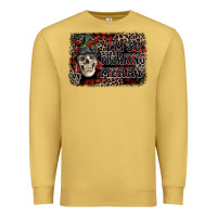 Antique Gold I'm so freaking merry skeleton messy bun Premium Sweatshirt - NancyCooperArtShop