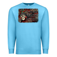 Ocean Blue I'm so freaking merry skeleton messy bun Premium Sweatshirt - NancyCooperArtShop