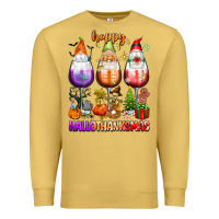 Antique Gold Happy Hallothanksmas wine glasses and gnomes Premium Sweatshirt - texasbilliewilder