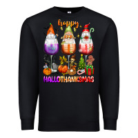 Black Happy Hallothanksmas wine glasses and gnomes Premium Sweatshirt - texasbilliewilder