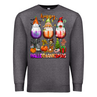 Charcoal Heather Happy Hallothanksmas wine glasses and gnomes Premium Sweatshirt - texasbilliewilder