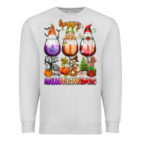 Dove Grey Happy Hallothanksmas wine glasses and gnomes Premium Sweatshirt - texasbilliewilder