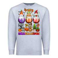 Happy Hallothanksmas Wine Glasses And Gnomes Premium Sweatshirt | Teevron
