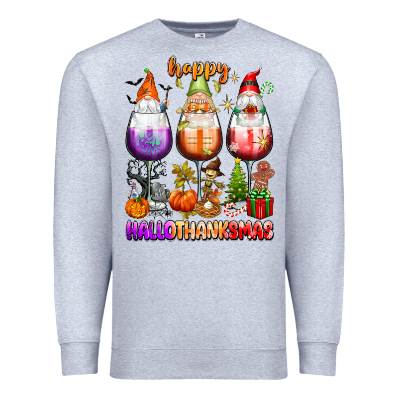 Happy Hallothanksmas Wine Glasses And Gnomes Premium Sweatshirt by texasbilliewilder | Teevron