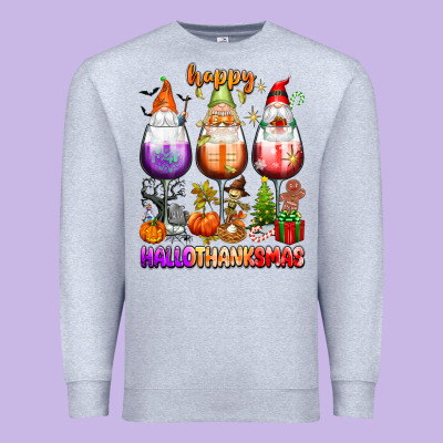 Happy Hallothanksmas Wine Glasses And Gnomes Premium Sweatshirt Designed By Texasbilliewilder