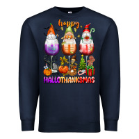 Navy Happy Hallothanksmas wine glasses and gnomes Premium Sweatshirt - texasbilliewilder