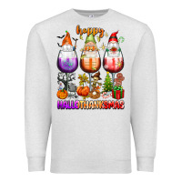 Oatmeal Heather Happy Hallothanksmas wine glasses and gnomes Premium Sweatshirt - texasbilliewilder