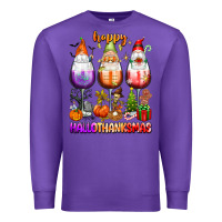 Purple Happy Hallothanksmas wine glasses and gnomes Premium Sweatshirt - texasbilliewilder
