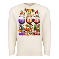 Sandshell Happy Hallothanksmas wine glasses and gnomes Premium Sweatshirt - texasbilliewilder