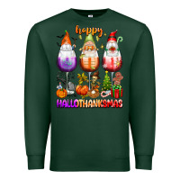 Sports Green Happy Hallothanksmas wine glasses and gnomes Premium Sweatshirt - texasbilliewilder
