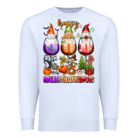 White Happy Hallothanksmas wine glasses and gnomes Premium Sweatshirt - texasbilliewilder