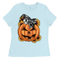 Baby Blue sunflower pumpkin Ladies Tee - JahusDesignShop