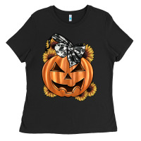 Black sunflower pumpkin Ladies Tee - JahusDesignShop