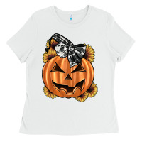 White sunflower pumpkin Ladies Tee - JahusDesignShop