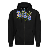 Black Forget Me Not Flower Illustrations Zipper Hoodie - LillyAllenDesigns
