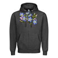 Charcoal Heather Forget Me Not Flower Illustrations Zipper Hoodie - LillyAllenDesigns