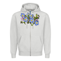 Dove Grey Forget Me Not Flower Illustrations Zipper Hoodie - LillyAllenDesigns