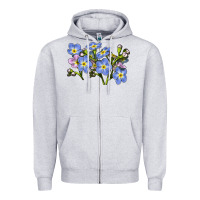 Heather Grey Forget Me Not Flower Illustrations Zipper Hoodie - LillyAllenDesigns