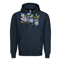 Navy Forget Me Not Flower Illustrations Zipper Hoodie - LillyAllenDesigns
