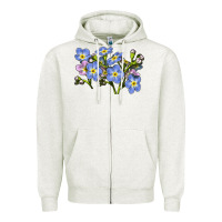 Oatmeal Heather Forget Me Not Flower Illustrations Zipper Hoodie - LillyAllenDesigns