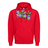 Red Forget Me Not Flower Illustrations Zipper Hoodie - LillyAllenDesigns