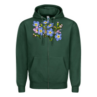 Sports Green Forget Me Not Flower Illustrations Zipper Hoodie - LillyAllenDesigns