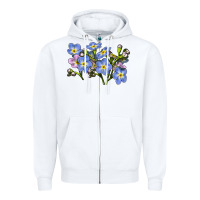 White Forget Me Not Flower Illustrations Zipper Hoodie - LillyAllenDesigns