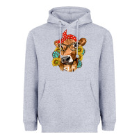 Heather Grey Western Cow with Sunflowers and Gemstone Heavyweight Hoodie - texasbilliewilder