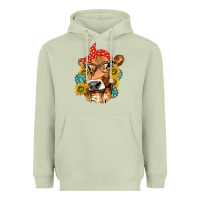 Matcha Western Cow with Sunflowers and Gemstone Heavyweight Hoodie - texasbilliewilder