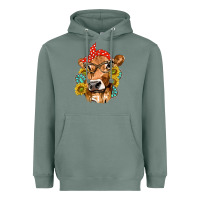 Western Cow With Sunflowers And Gemstone Heavyweight Hoodie | Teevron