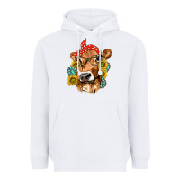 White Western Cow with Sunflowers and Gemstone Heavyweight Hoodie - texasbilliewilder