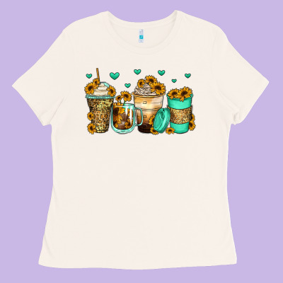 Sunflowers Coffee Cups Ladies Tee Designed By Zillion Design Studio