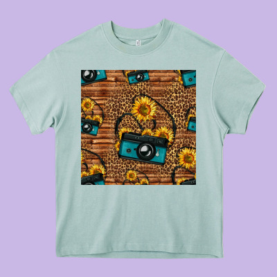 Western Sunflowers Camera Seamless Pattern Heavy Core Tee Designed By Hra Design Shop