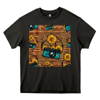 Asphalt western sunflowers camera seamless pattern Heavy Core Tee - HRA Design Shop