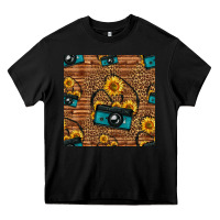 Black western sunflowers camera seamless pattern Heavy Core Tee - HRA Design Shop