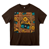 Chocolate Brown western sunflowers camera seamless pattern Heavy Core Tee - HRA Design Shop