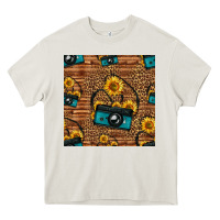 Cream western sunflowers camera seamless pattern Heavy Core Tee - HRA Design Shop