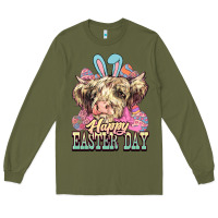 Army Green Easter Day Cow Long Sleeve Tee - NancyCooperArtShop