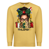 Antique Gold teacher life afro messy bun Premium Sweatshirt - texasbilliewilder