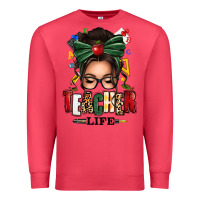 Cardinal teacher life afro messy bun Premium Sweatshirt - texasbilliewilder