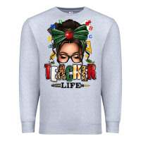 Heather Grey teacher life afro messy bun Premium Sweatshirt - texasbilliewilder