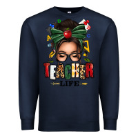 Navy teacher life afro messy bun Premium Sweatshirt - texasbilliewilder