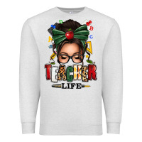 Oatmeal Heather teacher life afro messy bun Premium Sweatshirt - texasbilliewilder