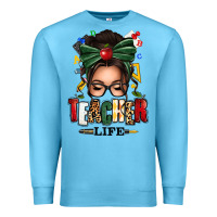 Ocean Blue teacher life afro messy bun Premium Sweatshirt - texasbilliewilder