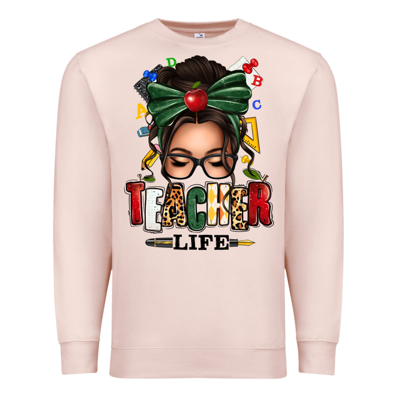 Teacher Life Afro Messy Bun Premium Sweatshirt by texasbilliewilder | Teevron