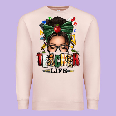 Teacher Life Afro Messy Bun Premium Sweatshirt Designed By Texasbilliewilder