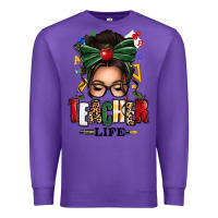 Purple teacher life afro messy bun Premium Sweatshirt - texasbilliewilder