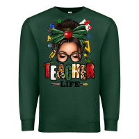 Sports Green teacher life afro messy bun Premium Sweatshirt - texasbilliewilder