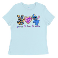 Baby Blue peace love stitch Ladies Tee - texasbilliewilder